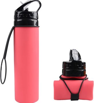 21oz 600ml Silicone Travel Water Bottle, Reusable Water Bottles For School, Collapsible Water Bottles for Traveling, Foldable Sports Water Bottle Squeeze, Travel Essentials(Pink)