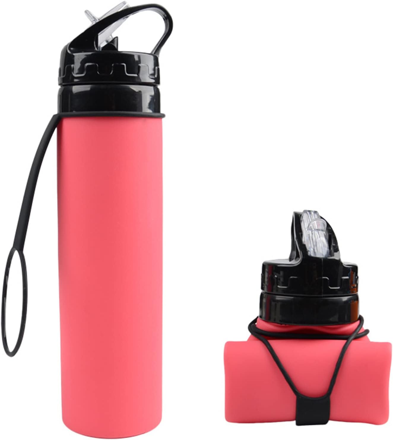 21oz 600ml Silicone Travel Water Bottle, Reusable Water Bottles For School, Collapsible Water Bottles for Traveling, Foldable Sports Water Bottle Squeeze, Travel Essentials(Pink)