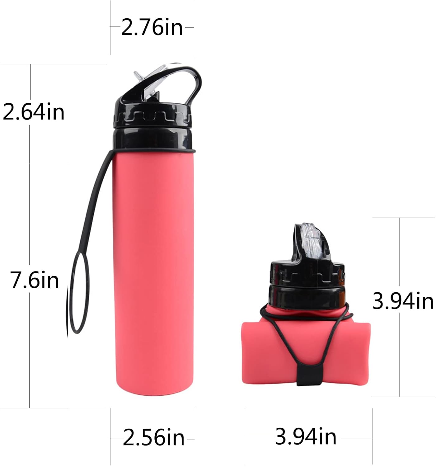 21oz 600ml Silicone Travel Water Bottle, Reusable Water Bottles For School, Collapsible Water Bottles for Traveling, Foldable Sports Water Bottle Squeeze, Travel Essentials(Pink) - Image 2