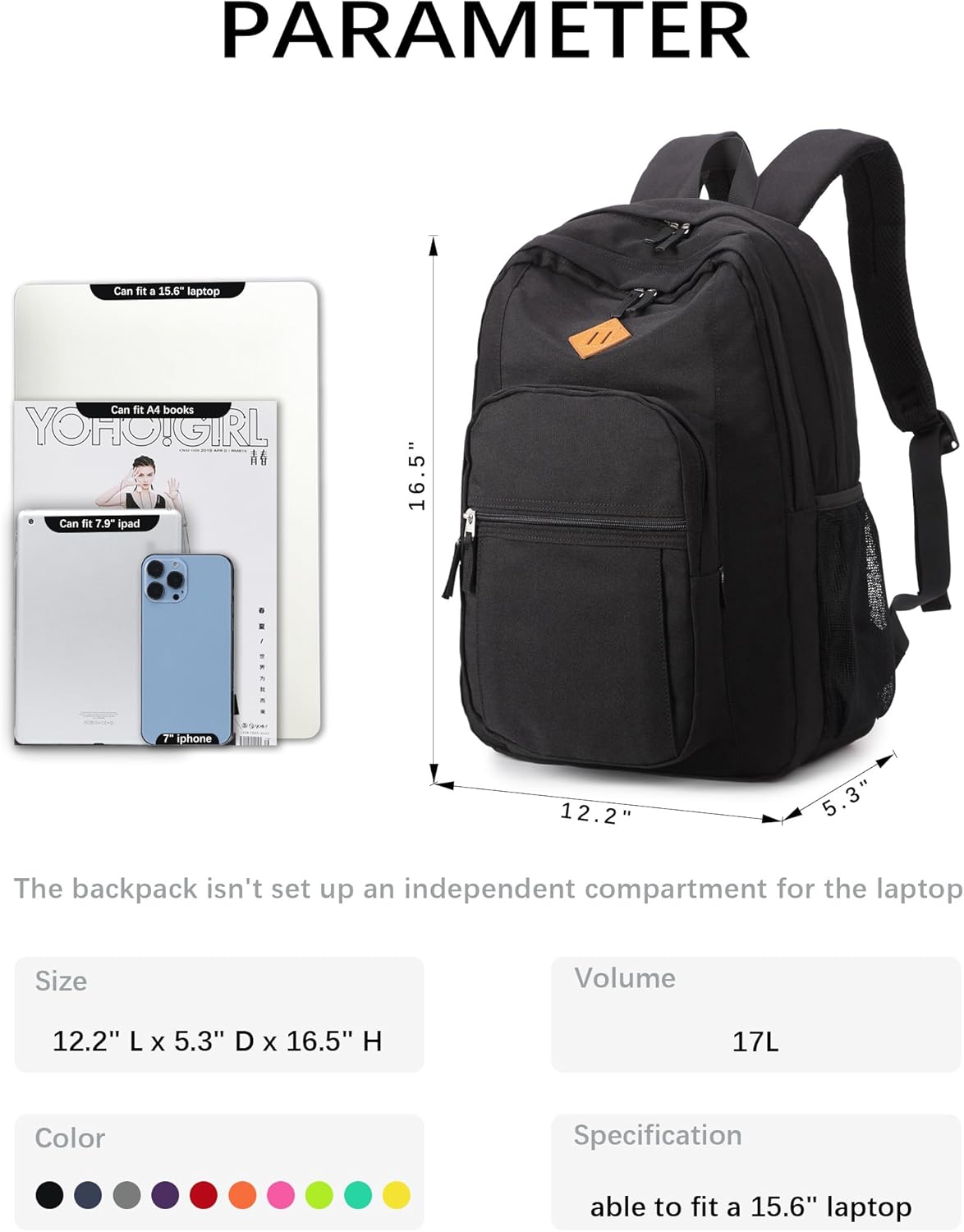 abshoo Classical Basic Travel Backpack For School Water Resistant Bookbag - Image 5