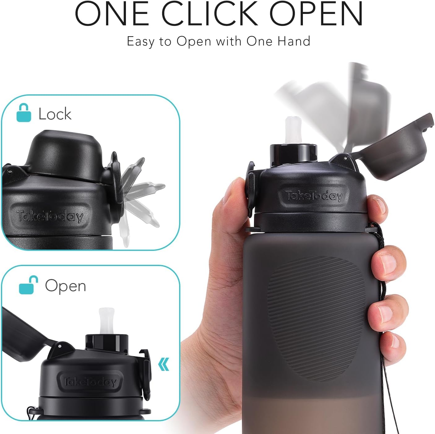 Collapsible 32oz Silicone Water Bottles, Foldable Travel Bottle with Straw, BPA Free, Leakproof for Hiking, International Travel, Outdoors (Black) - Image 5