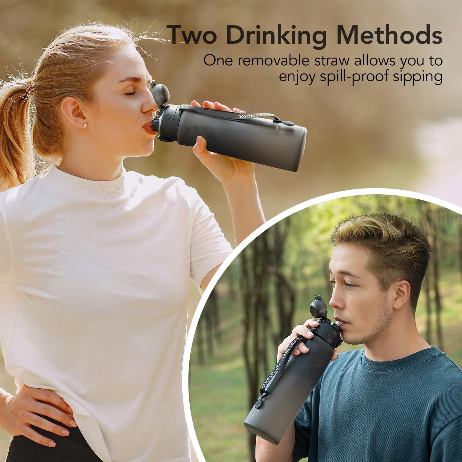 Collapsible 32oz Silicone Water Bottles, Foldable Travel Bottle with Straw, BPA Free, Leakproof for Hiking, International Travel, Outdoors (Black) - Image 6