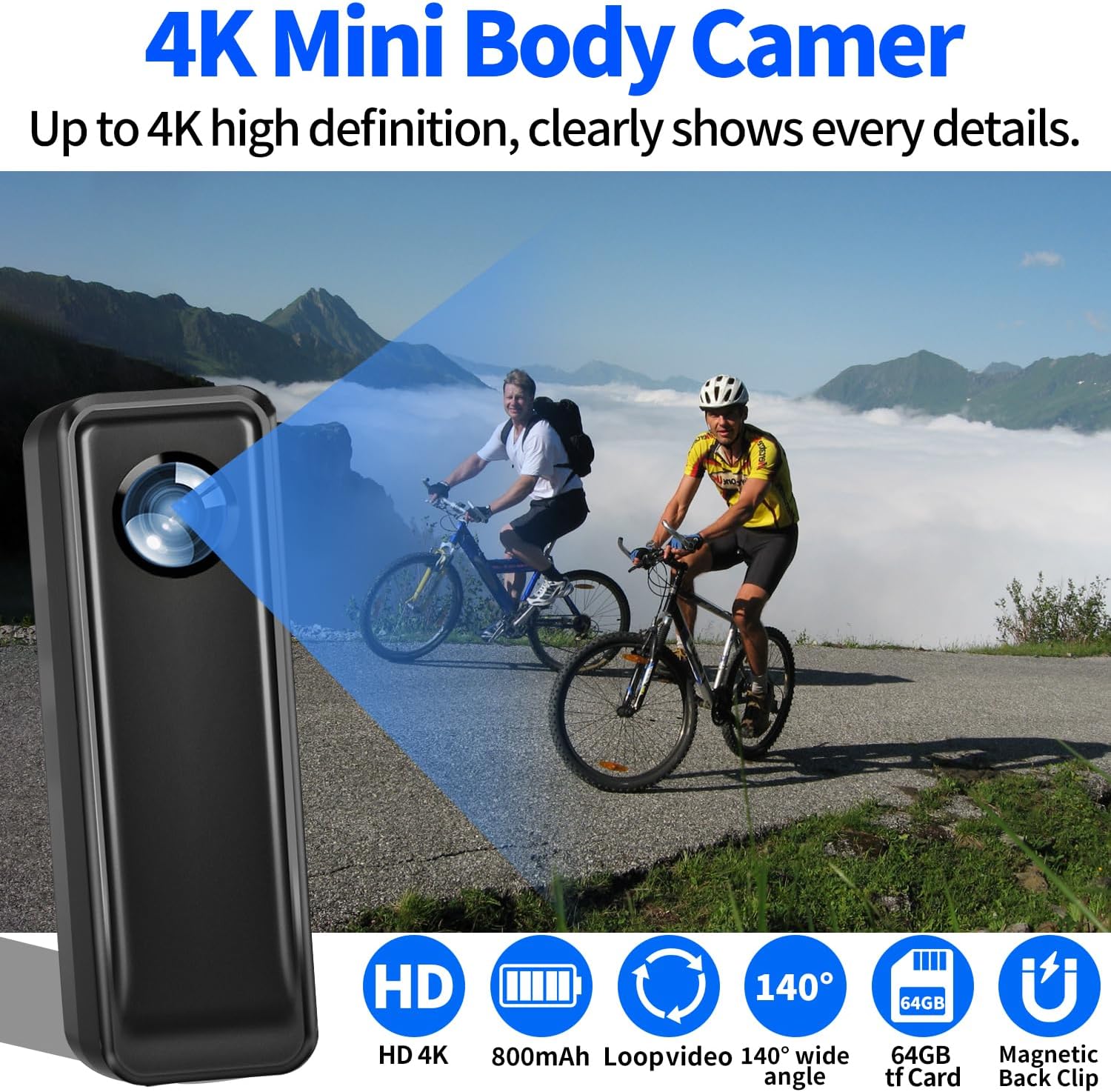 Mini Body Camera 64GB, 4K 30FPS Action Camera, Hands Free Sports Camera with Magnetic Back Clip, Wearable Body Cam POV Records Using for Traveling Cycling Vlogging - Image 2