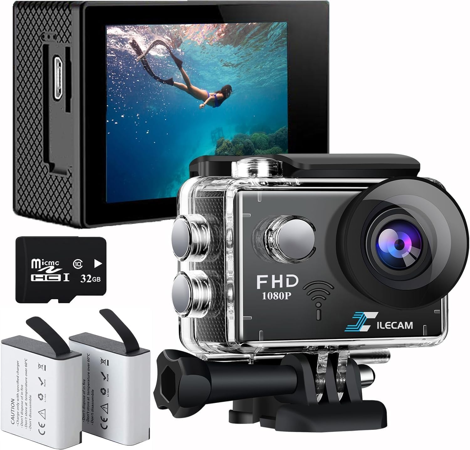 WiFi Sports Camera 4xZoom Action Camera 40m/131ft Underwater Waterproof with 2 X1050 mAh Batteries and Multi-Function (A7pro)